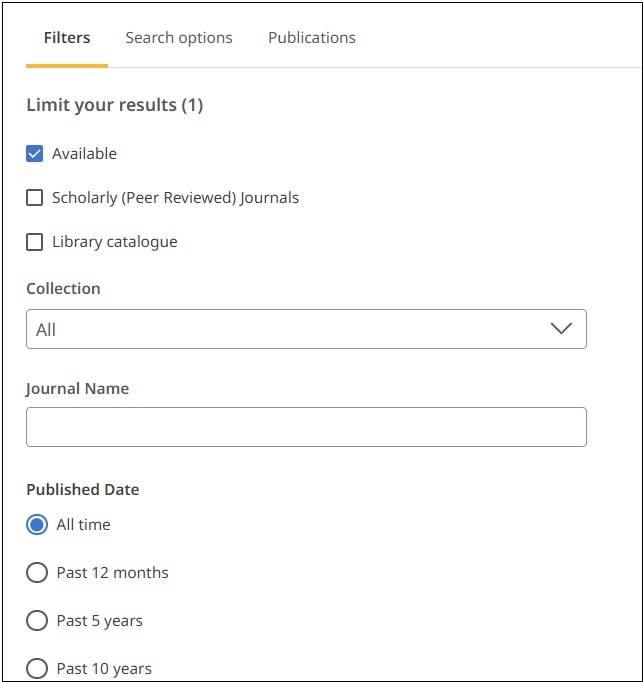 Figure shows the filter options