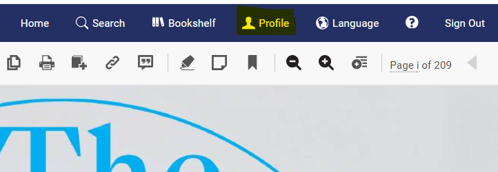 Profile accessed top right in PDF ebook view