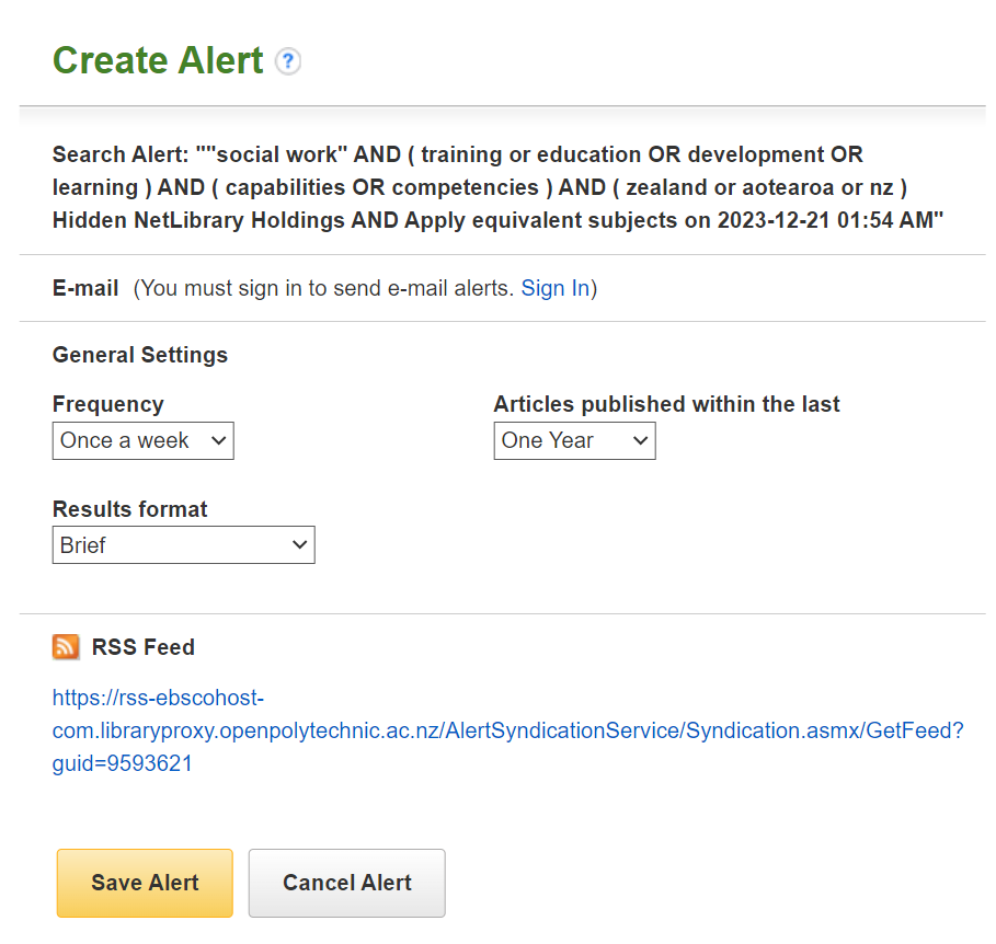 Ebsco create alert