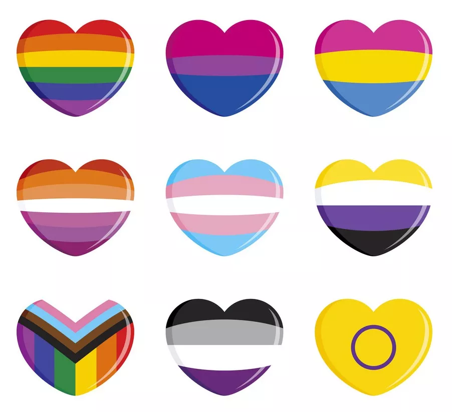 Pride flags in heart shapes